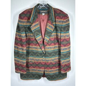 Vintage Women's Blazer Jacket Size 8 Geometric Aztec Pattern 80s 90s Boho Office